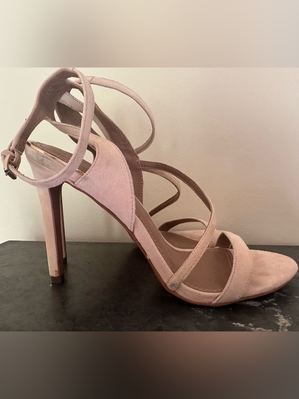 BCBG MaxAzria nude high heel strappy sandals ankle strap 8.5